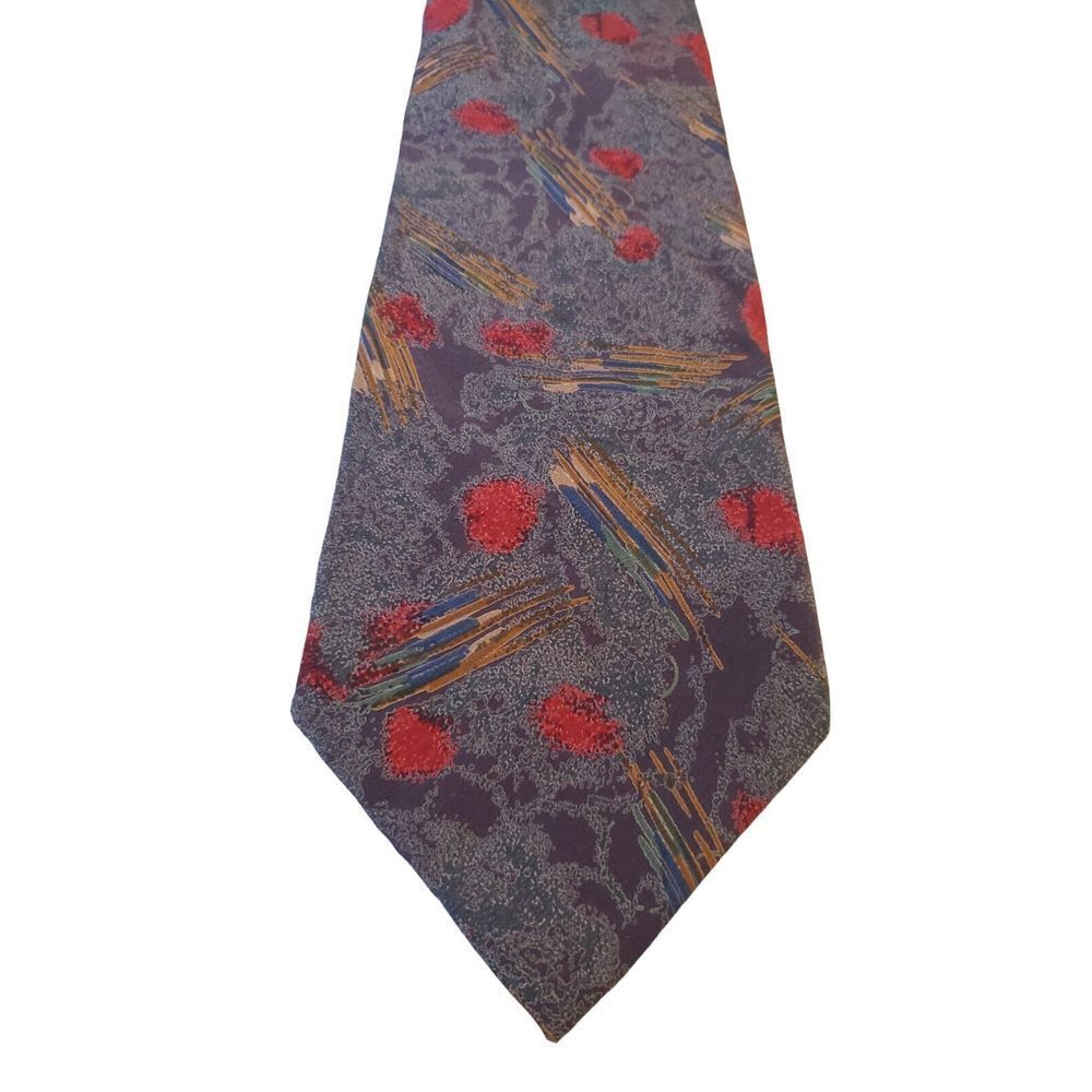 Vintage Secours Abstract Multicolor NeckTie 100% Silk Blues and Reds‎